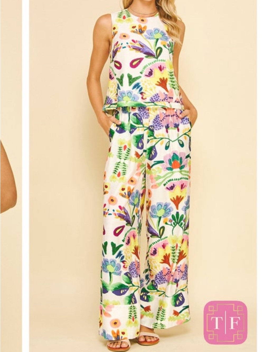 Pinch Floral Wide-Leg Jumpsuit in White Multi